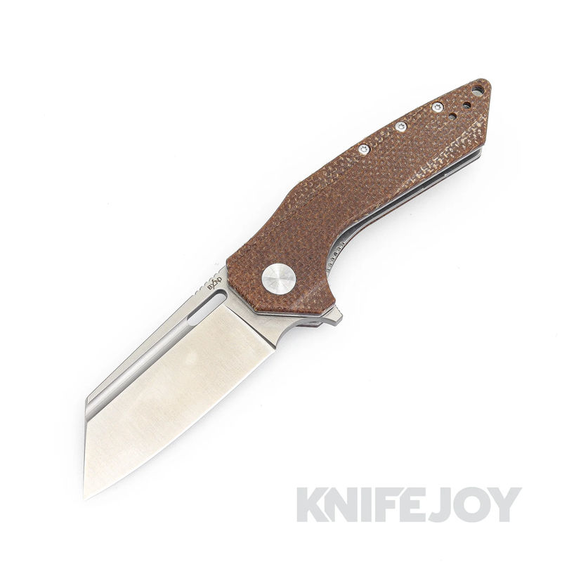 B'yond EDC BEDC2108-DE Thwaak Flipper Folder Satin Plain Blade with Brown Micarta Handles