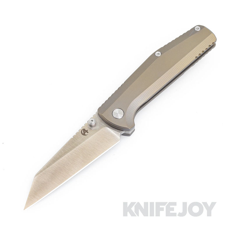 B'yond EDC Asymmetrical ASM2101-BR Contact Frame Lock Folder Satin Plain Blade with Titanium Handles
