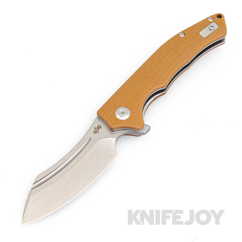 B'yond EDC SA1903DG-BN Sunder Liner Lock Folder Satin Plain Blade with Brown G10 Handles
