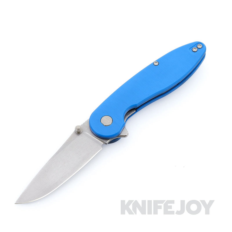 American Blade Works Model 1 V7 Flipper Stonewash Drop Point Magnacut Blade with Blue G10 Handles