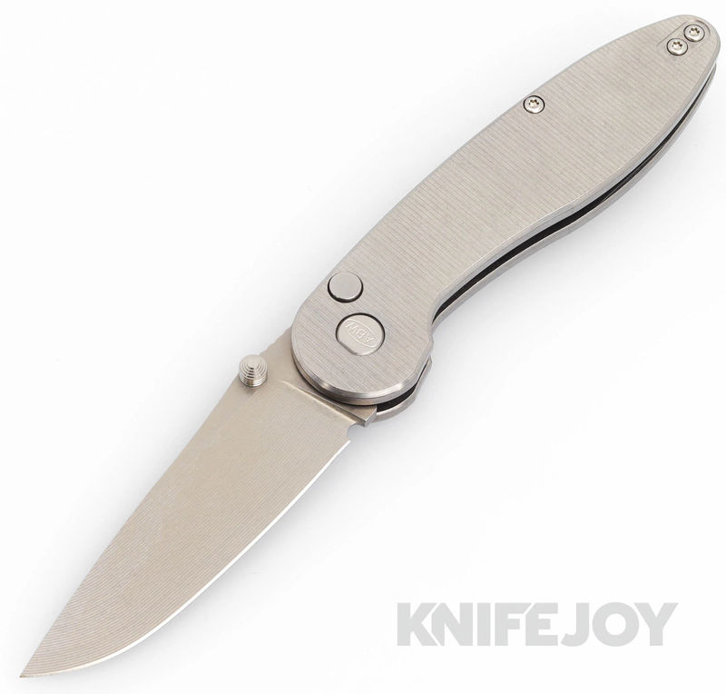 American Blade Works Model 1 V7 Button Lock Folder Stonewash Magnacut Blade with Titanium Handles