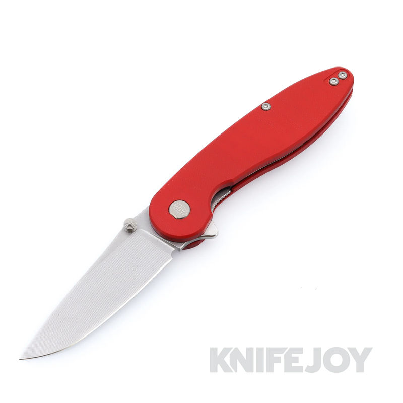 American Blade Works Model 1 V7 Flipper Stonewash Drop Point Magnacut Blade with Red G10 Handles