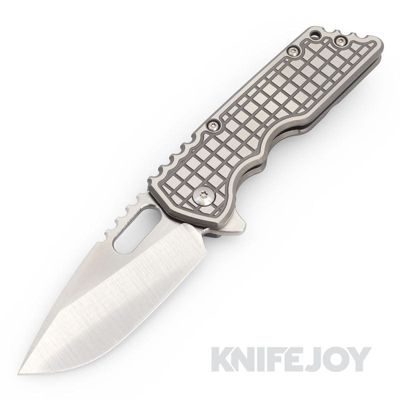 Attn2Detail Mercantile Knives Large MK2 Satin Magnacut Blade Drop Point Rising Grind with Full Frag "Inlay" Titanium Handle