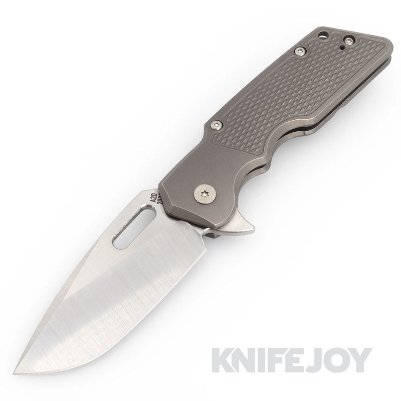 Attn2Detail Mercantile Knives Large MK1 Satin Magnacut Blade Drop Point Rising Grind with M16 "Inlay" Titanium Handle