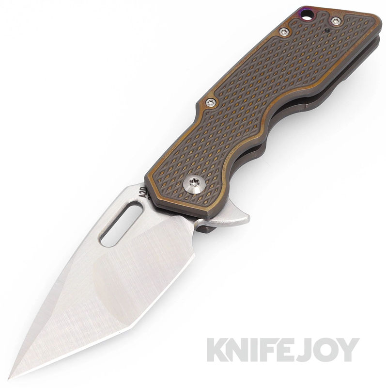 Attn2Detail Mercantile Knives Mark 1 Medium Satin Magnacut Hissatsu/Compound Grind Blade with Bronzed M16 Grip Titanium Handles