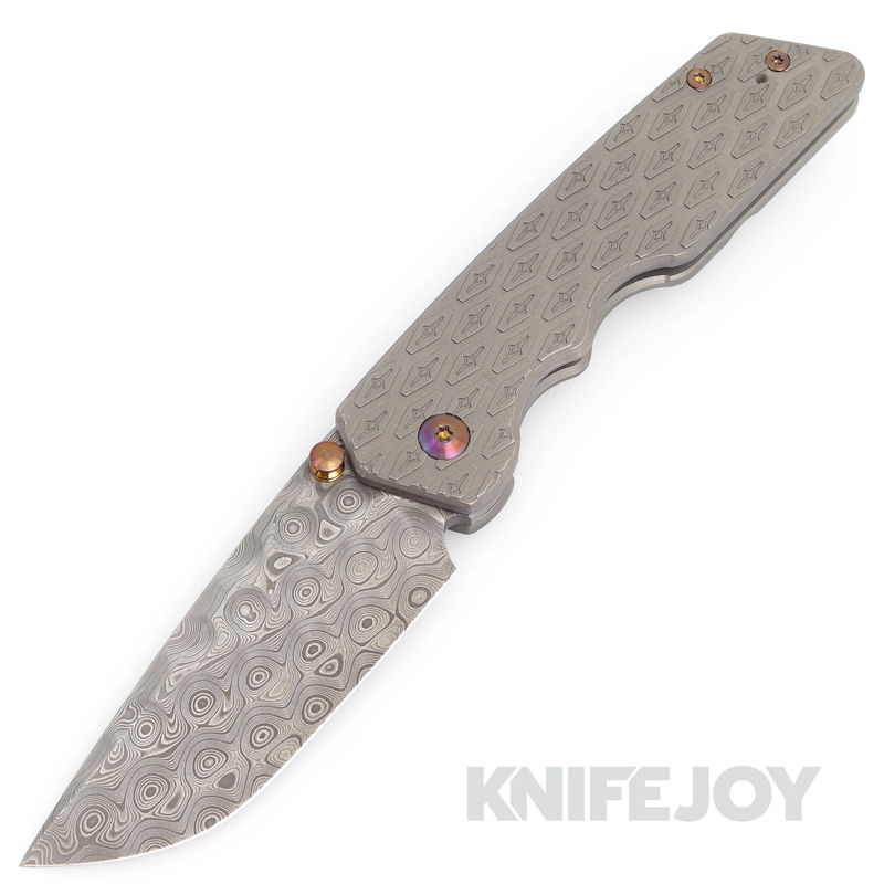 Attn2Detail Mercantile Knives Large MK3 Drop Point/ Rising Nichols Damascus Blade with Welcome 2 Vegas Handles