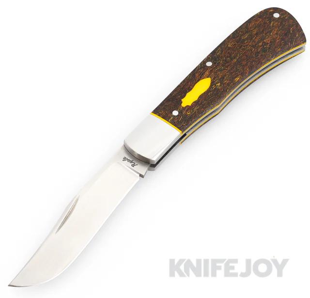 Bill Ruple Custom Knives SlipJoint Satin Blade with Bakelite and Yellow Micarta Handles