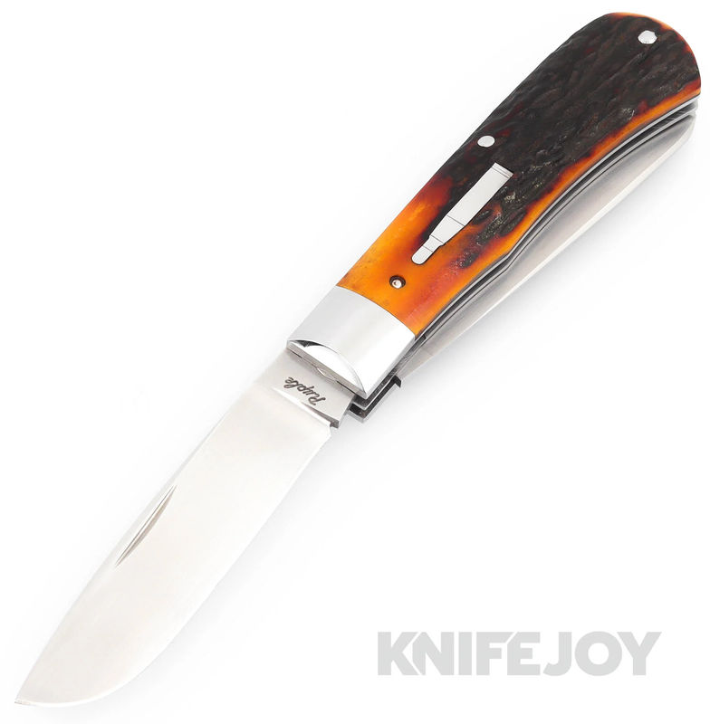 Bill Ruple Custom Knives SlipJoint 2 Blade Small 1123 Remington Plain Blades with Amber Stag Scales