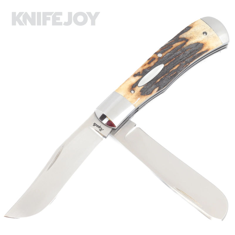 Bill Ruple Custom Knives SlipJoint 2 Blade Trapper Plain Blades with Stag Scales