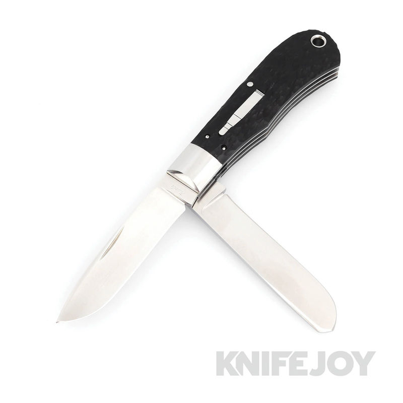 Bill Ruple Custom Knives SlipJoint 2 Satin Blades with Black Micarta Scales