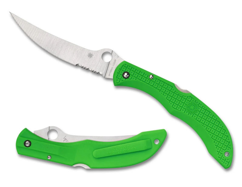 Spyderco C17PSGR Catcherman Salt Sprint Run LC200N Combination Edge Blade with Green Lighweight FRN Handles