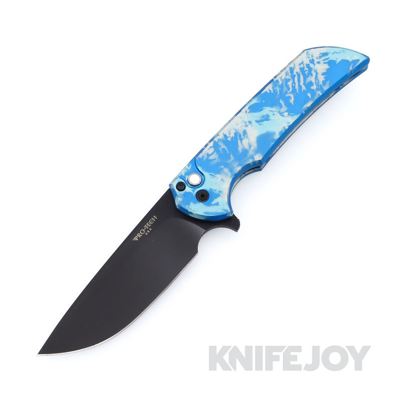 Pro-tech Knives Mordax KnifeJoy Exclusive with Black DLC Magnacut Blade with "Frostbite" Custom Anodized Aluminum Handles/ MOP Button/ Black Hardware/ Titanium Clip