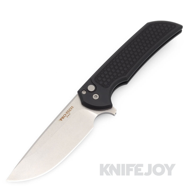 Pro-tech Knives PTMX105 Mordax Flipper Stonewash Magnacut Plain Blade with Honeycomb Textured Black Handle