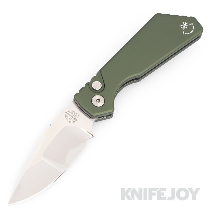 Pro-tech Knives PT-KJoy.PT.01 Grinch KJ Exclusive PT Strider Auto Mike Irie Compound Grind 154CM Blade with Solid Grinch Green Handles/ Black Pearl Button