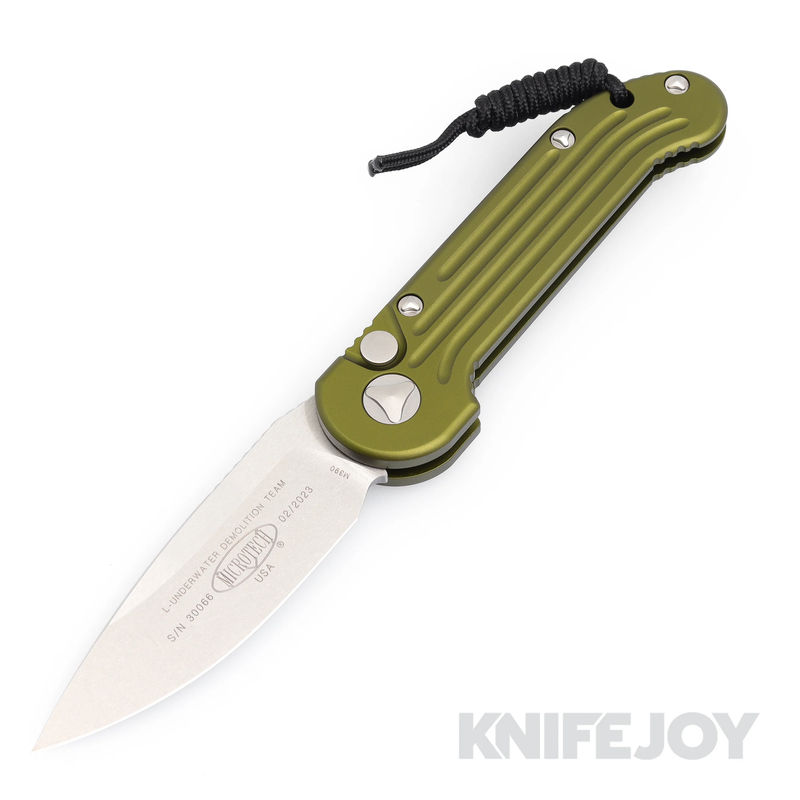 MICROTECH 135-10OD Auto L.U.D.T. Stonewash Standard Blade with OD Green Aluminum Handles