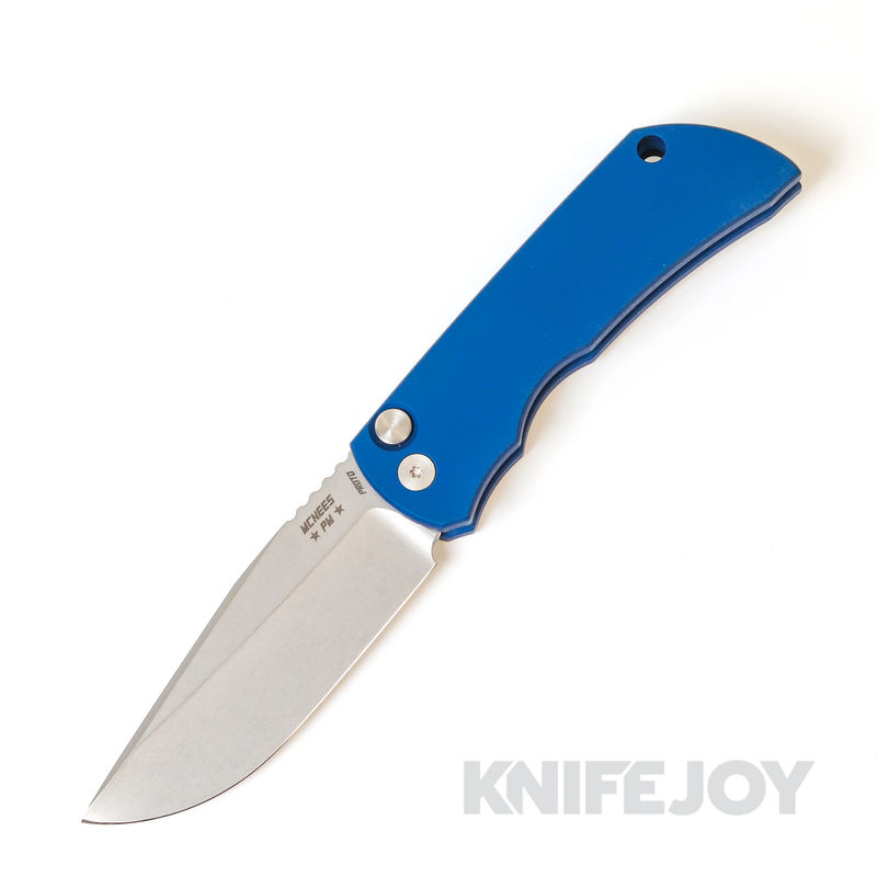 McNees Knives PM Mac 2 Auto PROTOTYPE Satin Blade with Matte Blue Handle