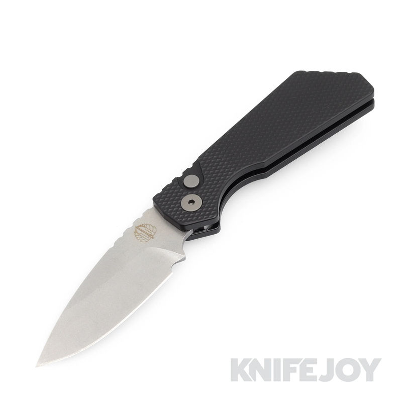 Pro-tech Knives PT205 Pro-Strider PT Auto Stonewash Magnacut Blade with Black Textured Aluminum Handles/ Black Clip/ Blasted Hardware
