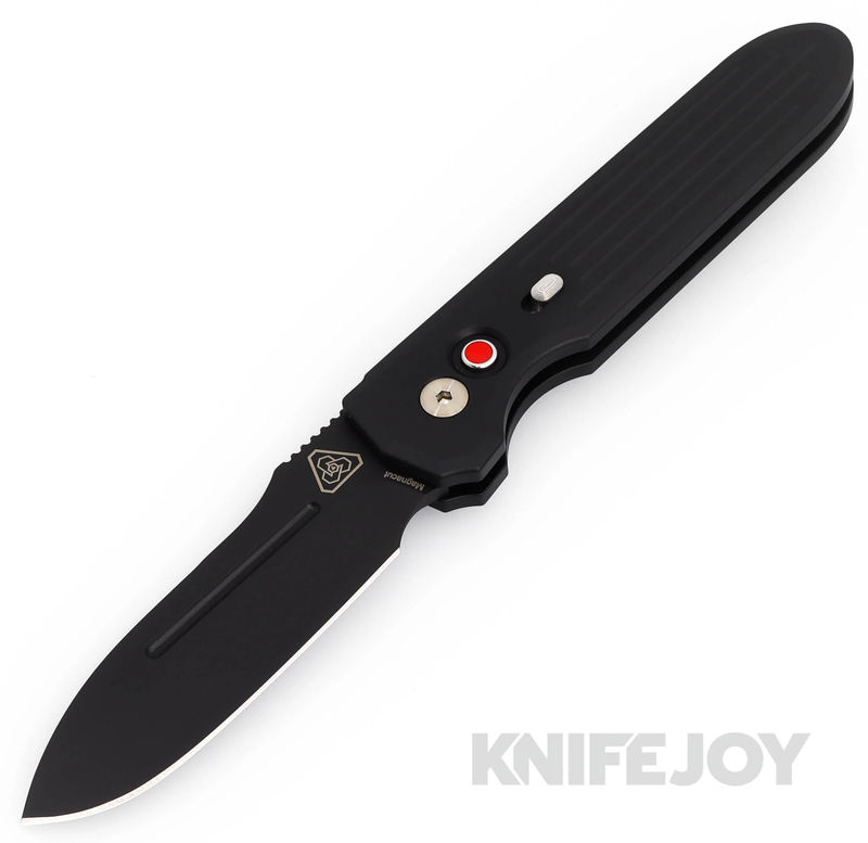 Pro-tech Knives PT-1805-PDW Auto Prometheus Design Werx- Invictus DLC Black Magnacut Blade with Black Aluminum Handle/ Red G10 Button/ Black Clip