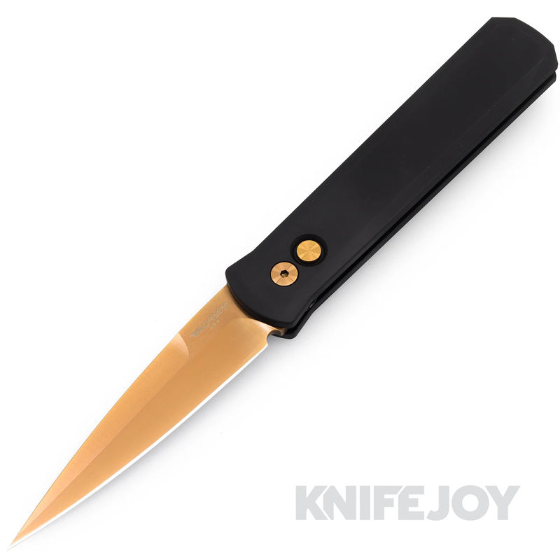 Pro-tech Knives 721-RG Auto Godson Rose Gold Blade and Hardware with SOLID Black Aluminum Handles