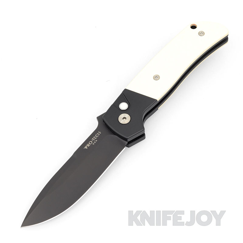 Pro-tech Knives PTBT2752 Auto Terzuola ATCF DLC Black Magnacut Blade with "Tuxedo" Black/ Ivory Micarta Handle/ 3D Ti Clip