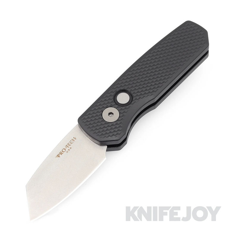 Pro-tech Knives PTR5405 Auto Runt 5 Stonewash Reverse Tanto Magnacut Blade with Textured Black Aluminum Handles