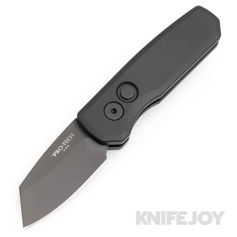 Pro-tech Knives PTR5403 Auto Runt 5 Reverse Tanto DLC Black Magnacut Blade with Black Aluminum Handles