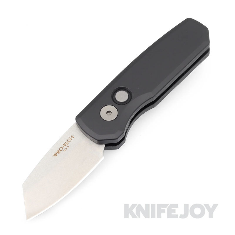 Pro-tech Knives PTR5401 Auto Runt 5 Stonewash Reverse Tanto Magnacut Blade with Black Aluminum Handles