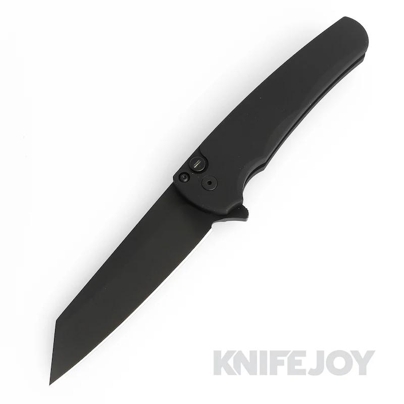 Pro-tech Knives PT5203-OPERATOR Malibu Operator Flipper Black Sterile DLC Reverse Tanto Blade with Black Handle/ Tritium Inlay