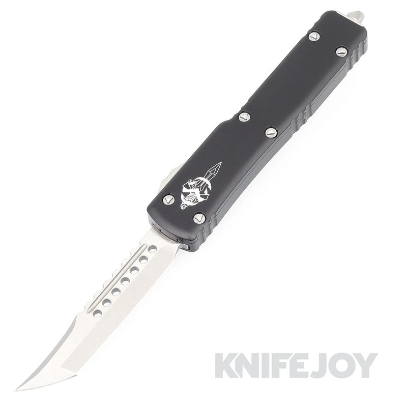 MICROTECH 419-10S UTX-70 OTF Signature Series Hell Hound Auto Stonewash Standard Blade with Black Aluminum Handles