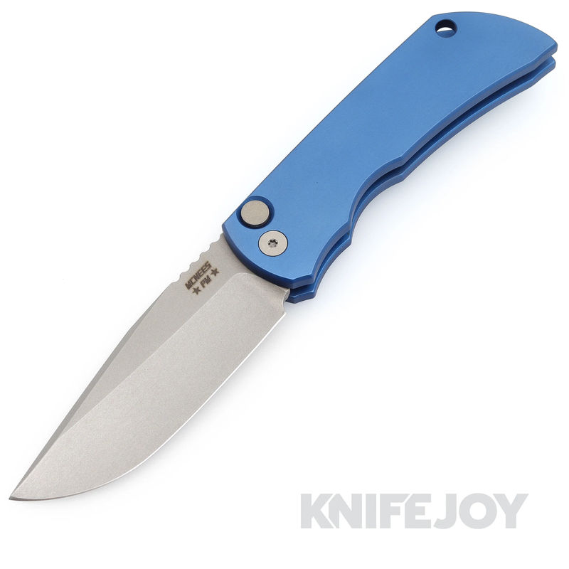 McNees Knives PM Mac 2 Auto Stonewash Blade with Matte Blue Aluminum Handle
