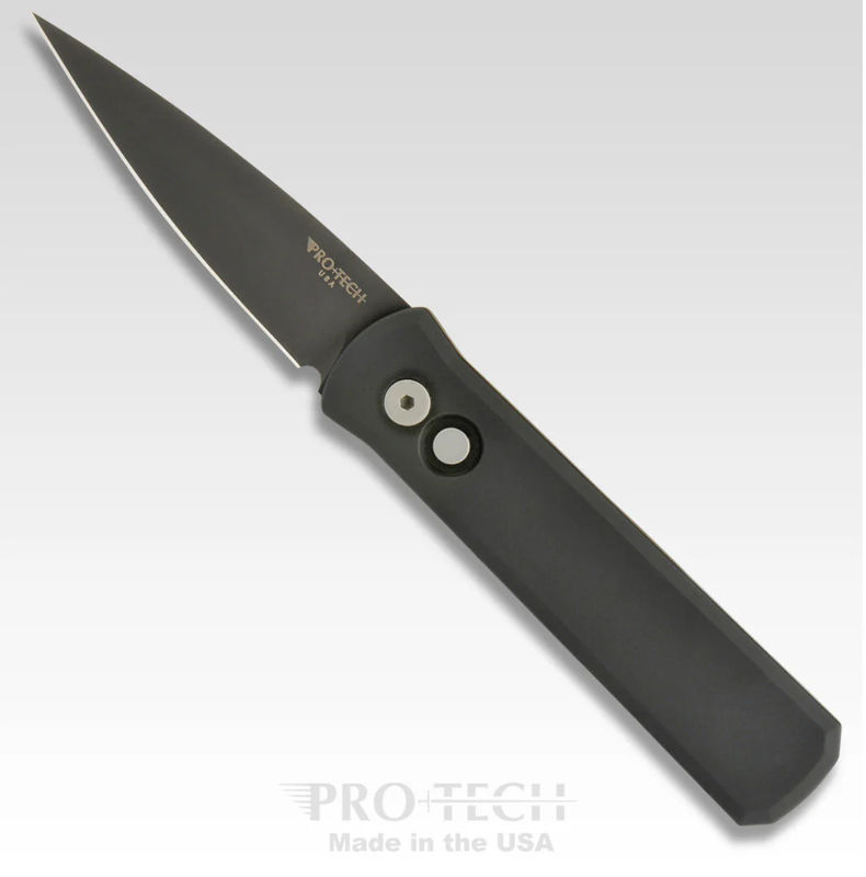 Pro-tech Knives 721 GODSON Auto DLC Blade with Black Aluminum Handles
