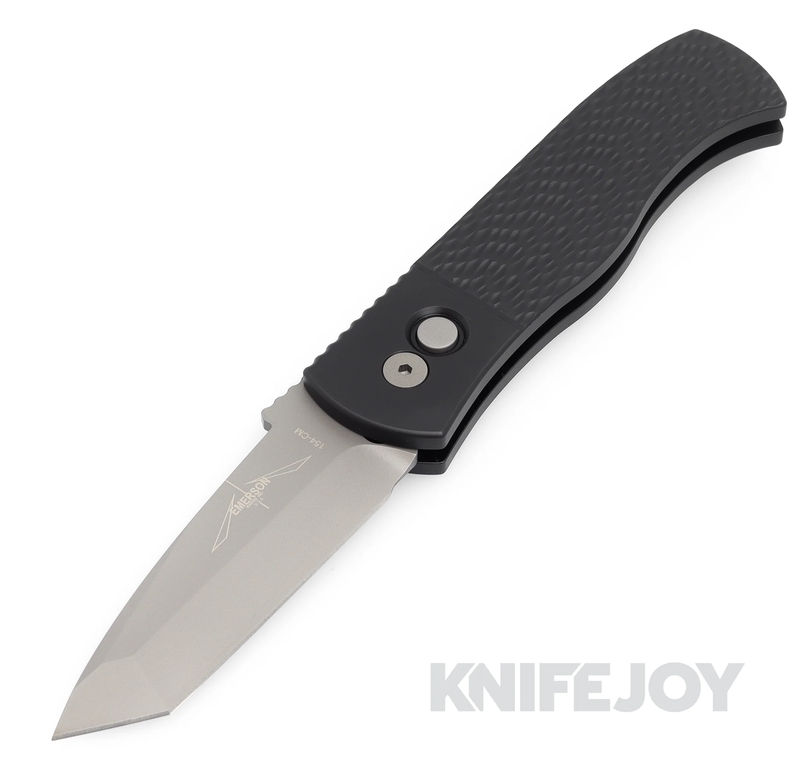 Pro-tech Knives E7T05 Emerson CQC7 Auto Chisel Tanto Plain Edge Blade with Black "Jigged" Textured Aluminum Handles/ New Wide-Deep Carry Clip