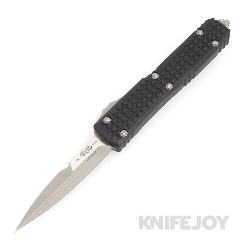 MICROTECH 120-10APFRGTBKBS Ultratech OTF Auto Bayonet Blade Show 2023 Apocalyptic Blade with Bladeshow G10 Black Frag Cover/ Black Aluminum Handles