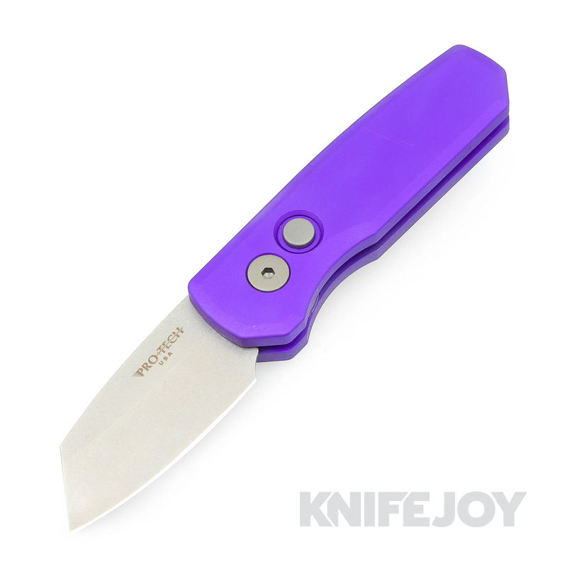 Pro-tech Knives PTR5401-PURPLE Auto Runt 5 Stonewash Reverse Tanto Magnacut Blade with Purple Aluminum Handles
