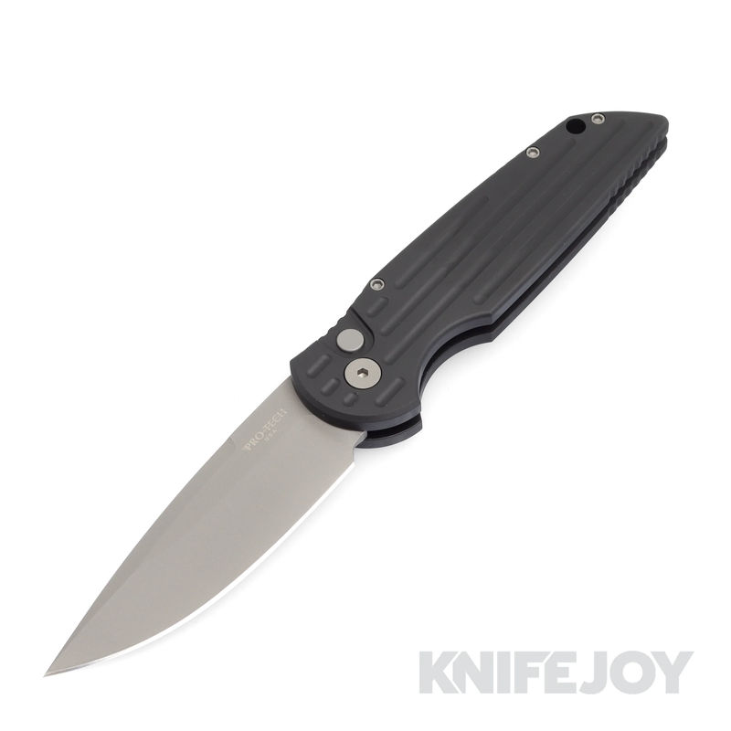 Pro-tech Knives PT-TR-3 Auto Tactical Response 3 Bead Blasted Clip Point Blade with Black Grooved Aluminum Handles