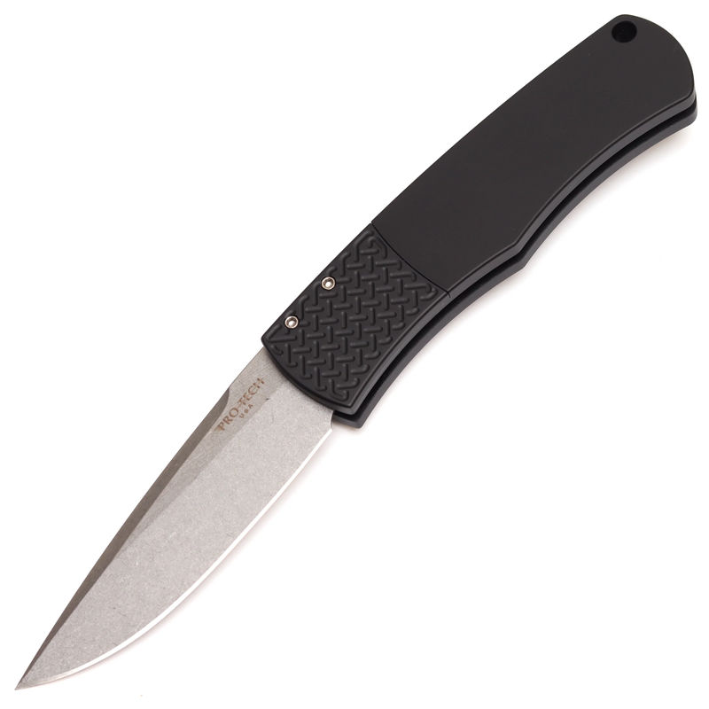 Pro-tech Knives PTBR-1.3 Auto Magic Whiskers Black Patterned Handle with Stonewash Blade Knife