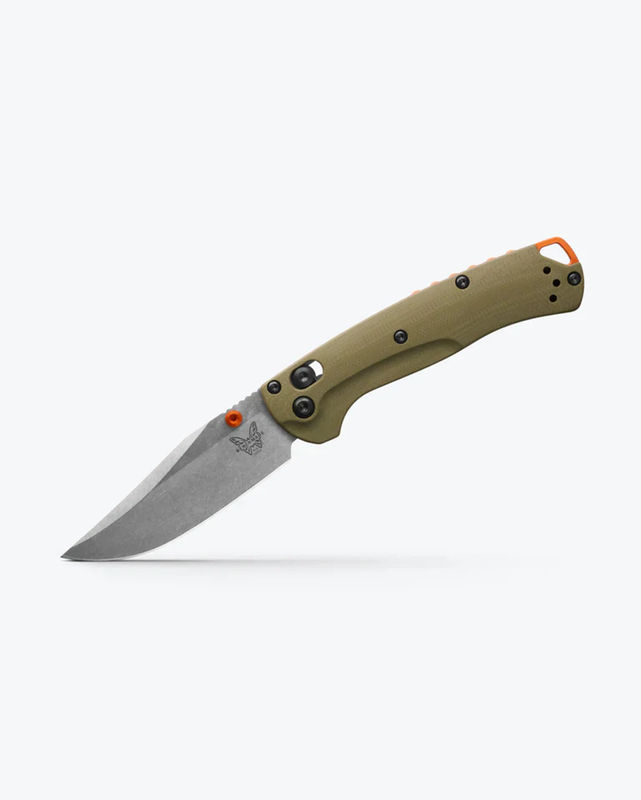 Benchmade 15534 Mini Taggedout Axis Lock Plain Stonewash Polish Blade with OD Green G10 Handles