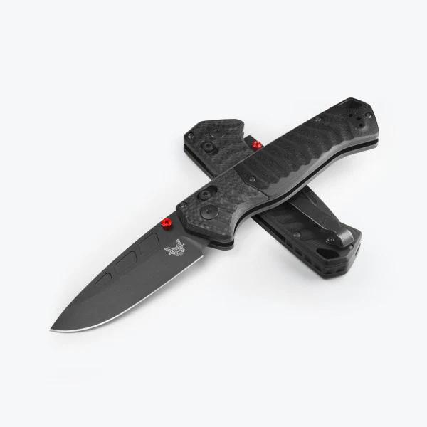 Benchmade P.S.K. 593BK-01 AXIS Assisted Folder Black Cerakote Magnacut Drop Point Blade with Carbon Fiber/ Black G10 Handles
