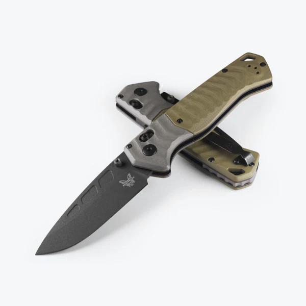 Benchmade P.S.K. 593BK AXIS Assist Folder Cobalt Cerakote Magnacut Drop Point Blade with OD Green/ GrayG10 Handles