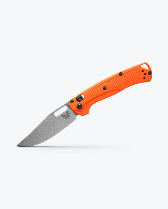 Benchmade 15533 Mini Taggedout Axis Lock Plain Stonewash Blade with Orange Grivory Handles