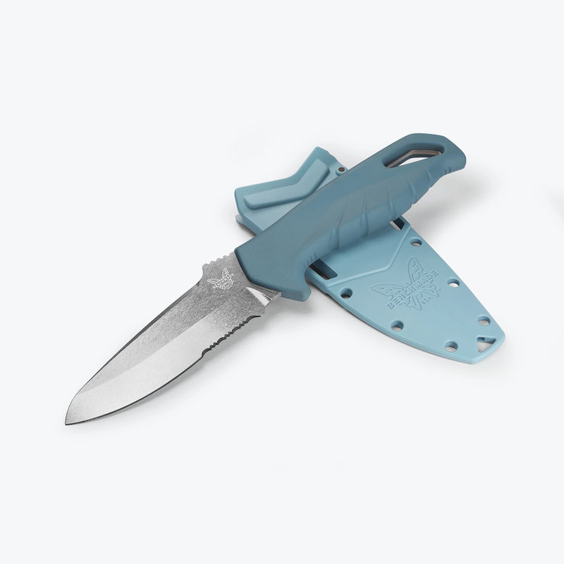 Benchmade 18040S Undercurrent Fixed Blade Sheepsfoot Stonewash CPM-Magnacut Partially Serrated Blade with Depth Blue Santoprene Handles