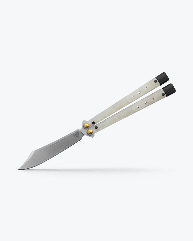 Benchmade 99 Necron Butterfly Balisong Knife Stonewash S30V Scimitar Blade with Jade G10 Latchless Handles