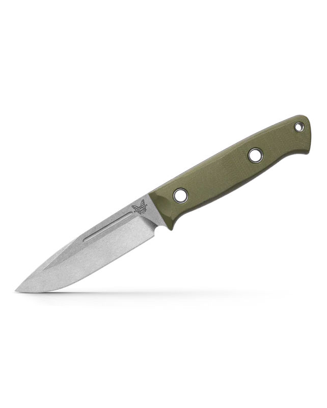 Benchmade 163-1 Bushcrafter Fixed Blade Knife Drop Point Stonewash CPM-S30V Blade with OD Green G10 Handles