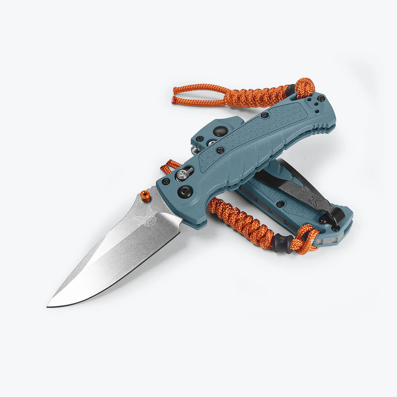 Benchmade 18065 Mini Adira Axis Locked Folder Drop Point Stonewash CPM-Magnacut Blade with Depth Blue Grivory Handles