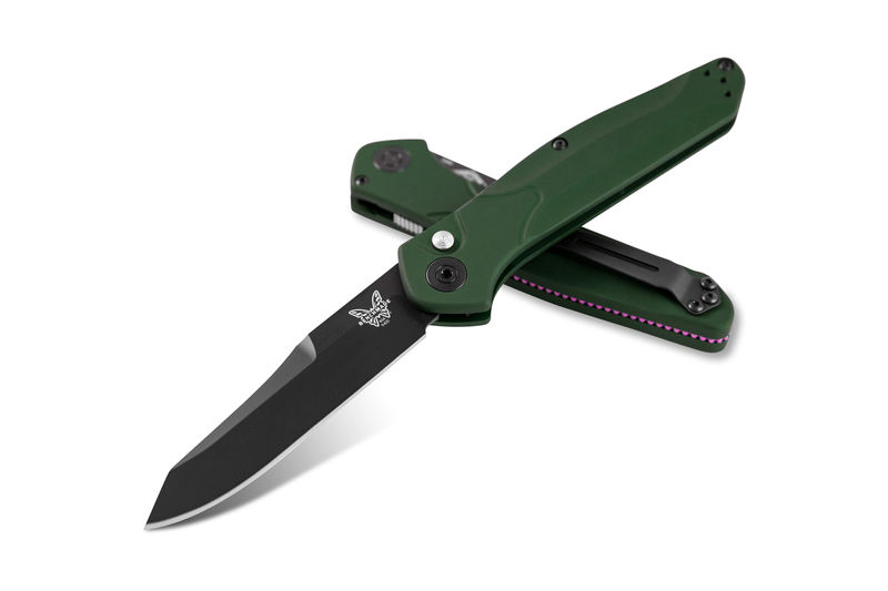 Benchmade 9400BK Osborne Auto Black Finish Blade with Green Aluminum Handles
