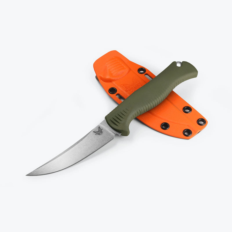 Benchmade 15505 Meatcrafter 4 Fixed Blade Knife Stonewash CPM154 Blade with Dark Olive Santoprene Handles