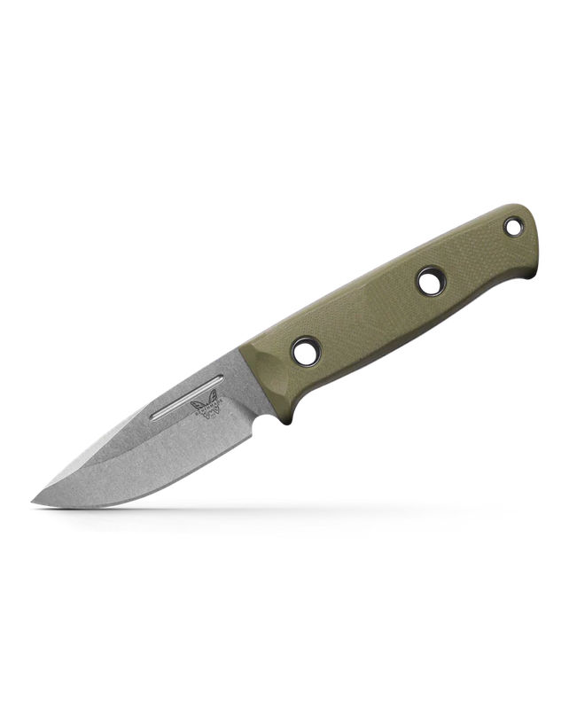 Benchmade 165-1 Mini Bushcrafter Fixed Blade Knife Drop Point Stonewash CPM-S30V Blade with OD Green G10 Handles