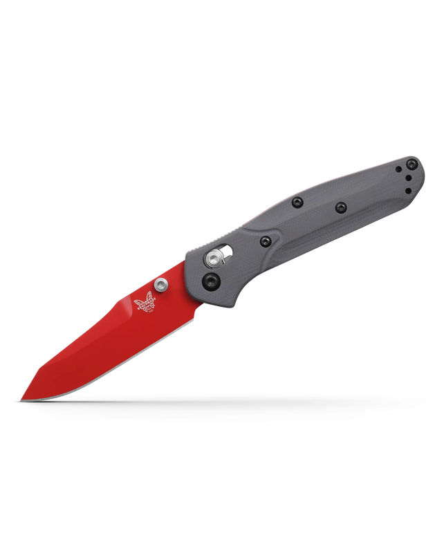 Benchmade 945RD-2401 Mini Osborne AXIS Lock Reverse Tanto Red Cerakote Plain Blade with Gray G10 Handles