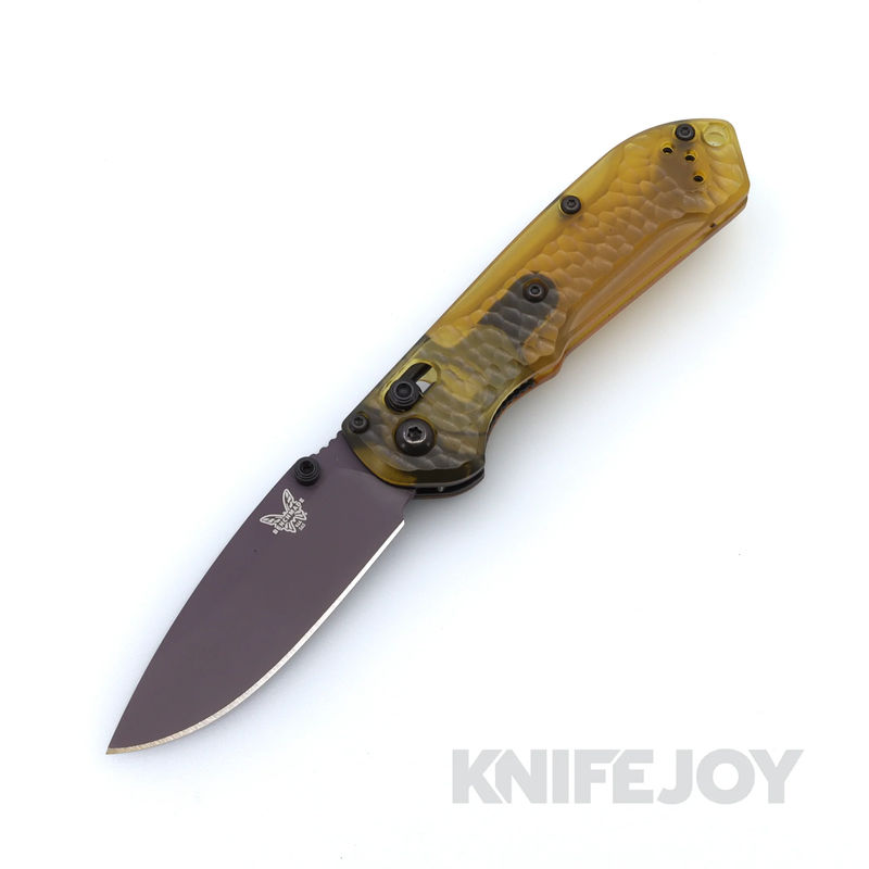 Benchmade 565PL-2501 Mini Freek SHOT Show 2025 Limited CPM-M4 Amethyst Cerakote Plain Blade with Amber Ultem Handle