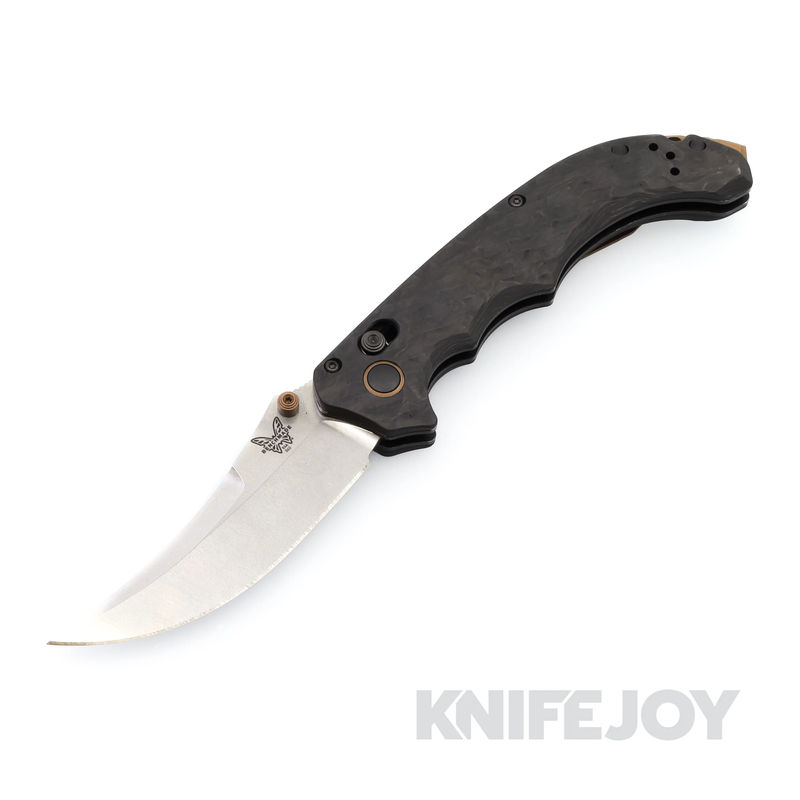 Benchmade 865-02 Mini Bedlam S90V Scimitar Blade with Textured Carbon Fiber Handle